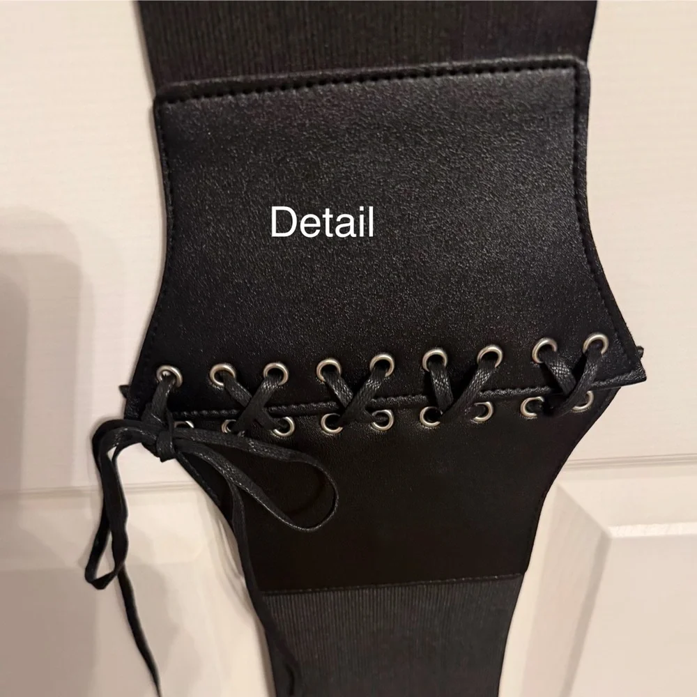 Black Lace-Up Wide Waist Belt for Women